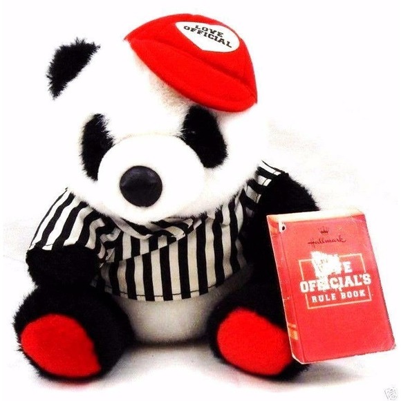 Hallmark Plush Black White Panda Love Official Red Hat Referee Shirt 10" - Picture 1 of 6